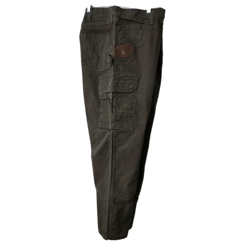 Wrangler Riggs Green Cargo Jeans Men's 42 x 30 Workwear Pockets Distressed  Logo